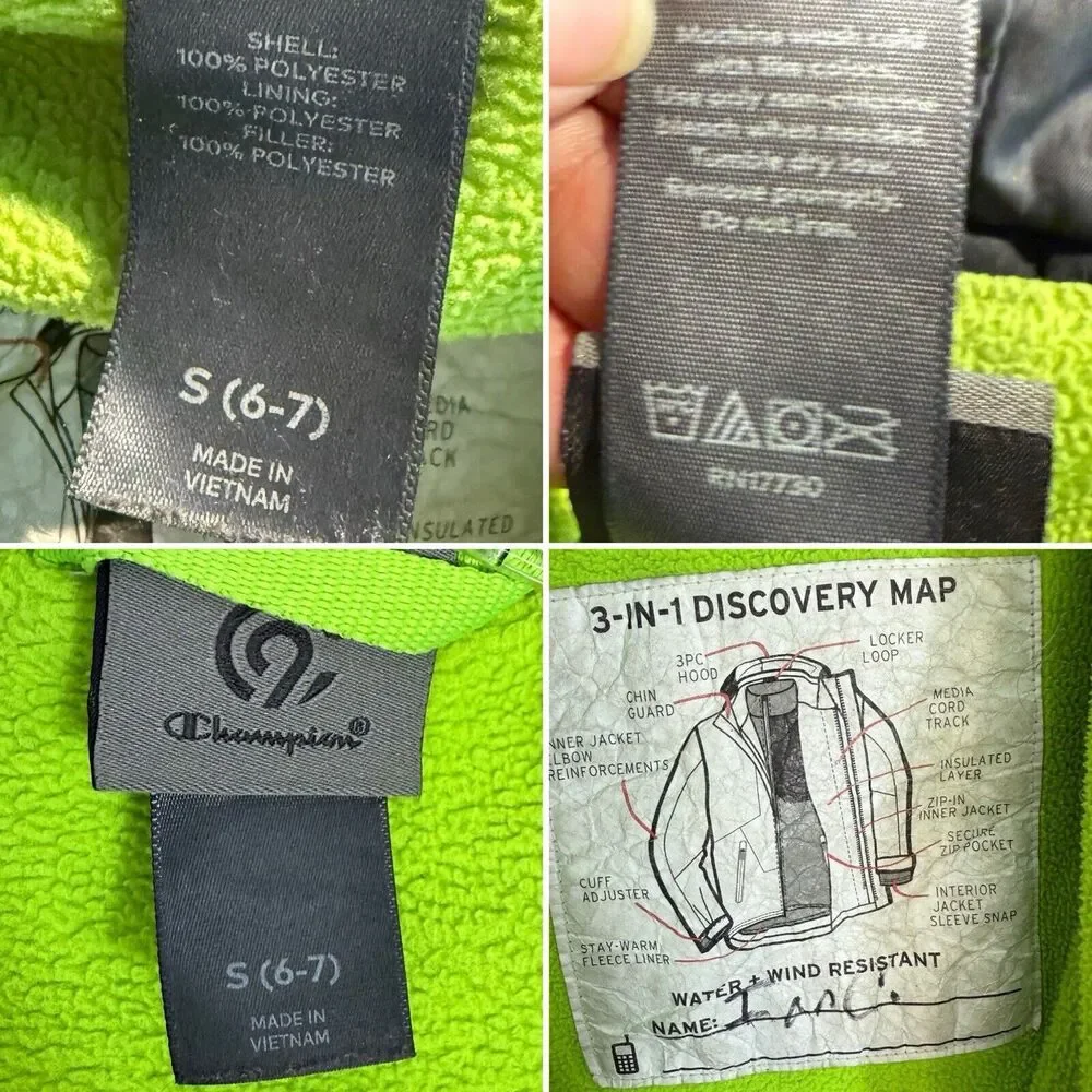 Champion Kids Black & Lime Green 3 In 1 Puff Jacket Size Small (6-7)